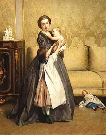 Gustave Leonard de Jonghe Jeune mere et ses enfants dans un salon oil painting image